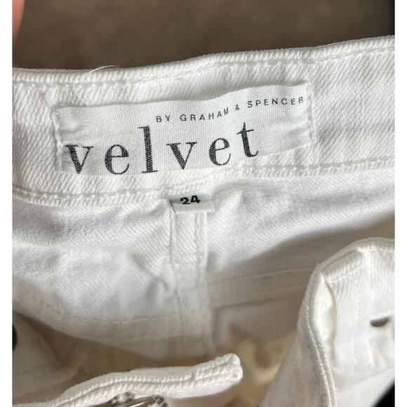 Velvet by Graham & Spencer "LARA" White Denim Black/Gray Stripes Crop Jeans 24 - Picture 3 of 6